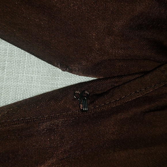 Banana Republic SS Shiny Satin Sheen Twill Wrap Burnt Umber Brown Midi Dress S - Picture 9 of 16